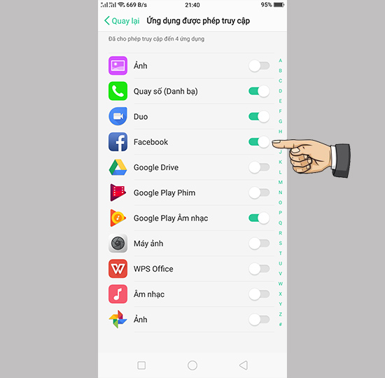 Chọn ứng dụng được phép truy cập